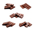 Collection of photos dark milk chocolate bars stack isolated Royalty Free Stock Photo