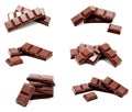 Collection of photos dark milk chocolate bars stack isolated