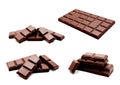 Collection of photos dark milk chocolate bars stack isolated on Royalty Free Stock Photo