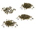 Collection of photos heap of chinese green tea isolated on a white