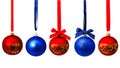 Collection of photos hunging blue and red christmas balls isolated on a white Royalty Free Stock Photo