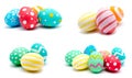 Collection of photos perfect colorful handmade easter eggs isolated