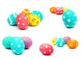 Collection of photos perfect colorful handmade painted easter eggs isolated