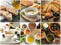 Collection of photos with tasty olive oil