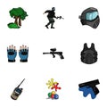 A collection of pictures about the game in paintball. The balloons with paint.Paintball icon in set collection on Royalty Free Stock Photo