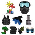A collection of pictures about the game in paintball. The balloons with paint.Paintball icon in set collection on Royalty Free Stock Photo