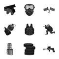 A collection of pictures about the game in paintball. The balloons with paint.Paintball icon in set collection on Royalty Free Stock Photo