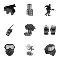 A collection of pictures about the game in paintball. The balloons with paint.Paintball icon in set collection on Royalty Free Stock Photo