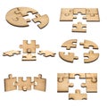 Collection of Pieces of wooden puzzle  isolated on white background Royalty Free Stock Photo