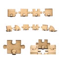 Collection of Pieces of wooden puzzle  isolated on white background Royalty Free Stock Photo