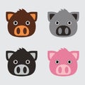 Collection of pig cartoon face design icon. Pack of pig cartoon face vector illustration Royalty Free Stock Photo