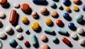 A collection of pills in various colors and shapes