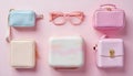 A collection of pink and pastel accessories, creating a fashionable and visually pleasing composition Royalty Free Stock Photo