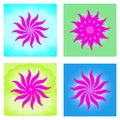 Collection of pink starburst flower icons shape swirl abstract background vector illustration art graphic design