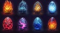 Collection of Pixelated Dragon Eggs Featuring Fire Ice Crystal and Lava Elements Royalty Free Stock Photo