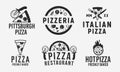 Collection of 6 pizza logo, emblems, labels and badges. Pizzeria, Pizza house, cafe, restaurant. Vector logo templates. Royalty Free Stock Photo