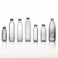 Collection of plastic and glass water bottles in various shapes and sizes on white background Royalty Free Stock Photo
