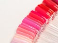 Collection of plastic testers for nail polish, close up Royalty Free Stock Photo