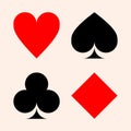 Collection of playing card suits - hearts, clubs, spades, diamonds. Royalty Free Stock Photo