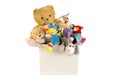 Collection of plush toys in white toys box