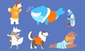 Collection of Polar Animals in Warm Clothes, Polar Bear, Wolf, Whale, Penguin, Dog, Husky, Fur Seal Vector Illustration Royalty Free Stock Photo