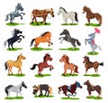 Collection of ponies. Cute little horses of different colors cartoon vector Royalty Free Stock Photo