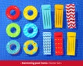 Collection of pool rafts and rubber rings