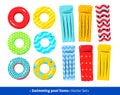 Collection of pool rafts and rubber rings