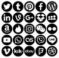 Collection of popular black round social media icons