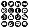 Collection of popular black round social media icons