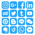 Collection of popular blue social media icons Royalty Free Stock Photo