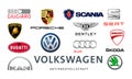 Collection of popular car logos: Volkswagen, Audi, Seat, Bentley, Bugatti, Ducati, Giugiaro, Lamborghini, Scania, Skoda and other Royalty Free Stock Photo