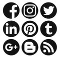 Collection of popular circle black social media logos printed on