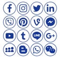 Collection of popular circle blue social media icons Royalty Free Stock Photo