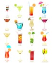 Collection of popular cocktails on a white background Royalty Free Stock Photo