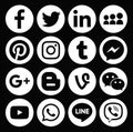 Collection of popular round white social media icons