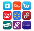 Collection of popular shopping icons printed on paper Royalty Free Stock Photo