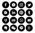 Collection of popular small black round social media icons