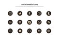 Collection of popular social media icons in black and gold Royalty Free Stock Photo