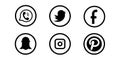 Collection of popular black round social media icons printed on paper WhatsApp, Twitter, Facebook, Snapchat, Instagram Royalty Free Stock Photo