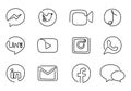 Collection of popular social media logos in continuous line drawing: Twitter, Whatsapp, Google Chrome, Instagram, Facebook,
