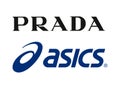 Collection of popular sportswear manufactures logos: Prada and Asics, on white background, vector illustration