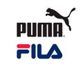 Collection of popular sportswear manufactures: Puma and Fila, on white background, vector illustration