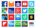 Collection of popular 20 square icons of social networking, books, education, finance