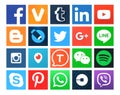 Collection of popular 20 square social media icons Royalty Free Stock Photo