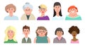 Collection of portraits of different age and style women. Set of modern female avatars. Flat cartoon vector illustrations