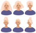 Set of female faces with different hair styles in flat cartoon style.