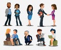Collection of poses peoples at office. Bundle of men and women taking part in business meeting, negotiation Royalty Free Stock Photo