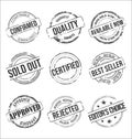 Collection of postal stamps and postmarks in black color isolated on white background Royalty Free Stock Photo
