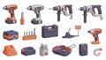 Drill tools and accessories set Royalty Free Stock Photo